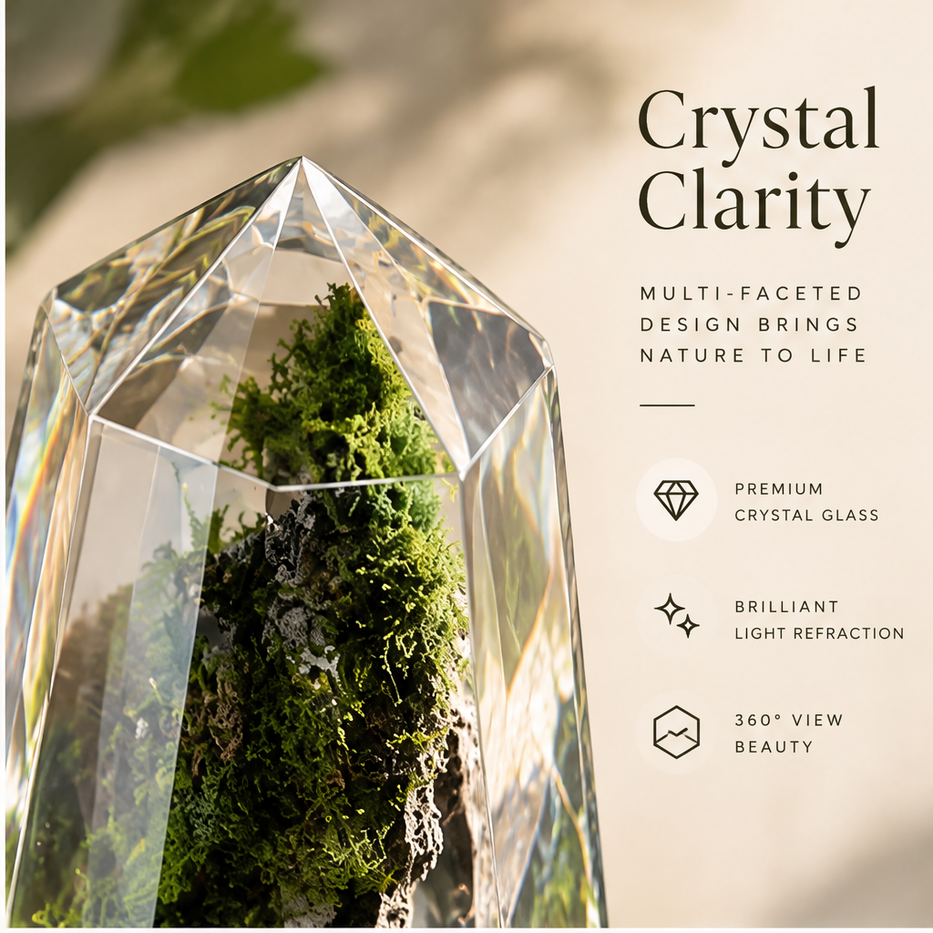 Angled view of moss-covered upright formation inside the faceted tower