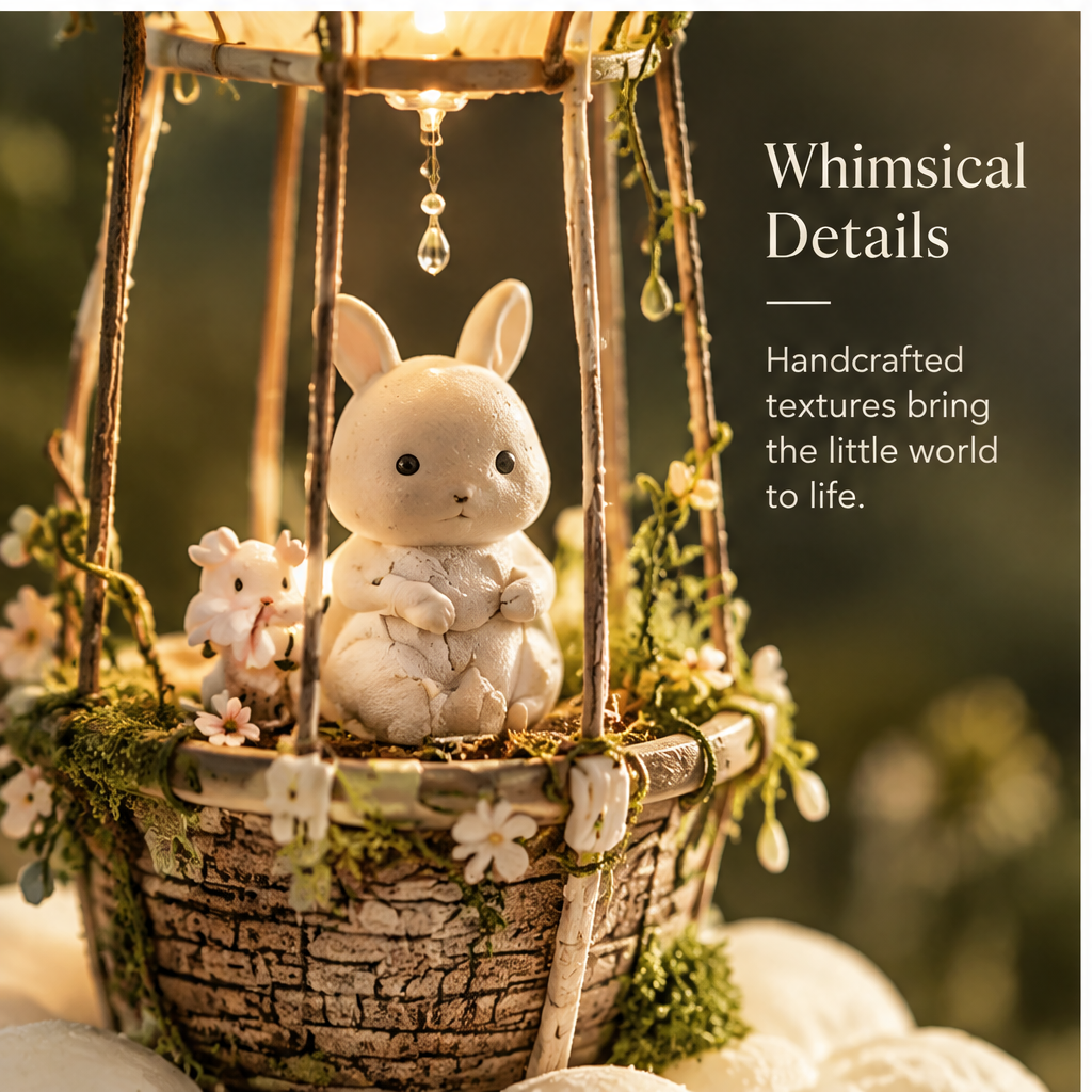 Bunny balloon diorama dimensions: 17 cm high and 10 cm wide